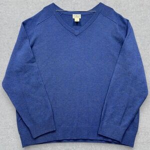 LL Bean Sweater Men's 2XL Blue 100% Lambswool Knit V-Neck Pullover Preppy